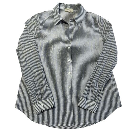 L'AGENCE Laurent Metallic‎ Button Up Blouse Ivory Blue Gold Stripes Womens Sz XS - Picture 4 of 13